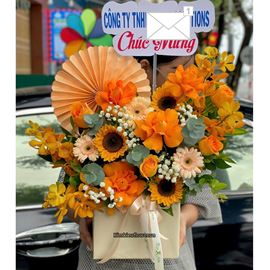 Giỏ hoa chúc mừng tone vàng - HG968 Giỏ hoa chúc mừng tone vàng - HG968