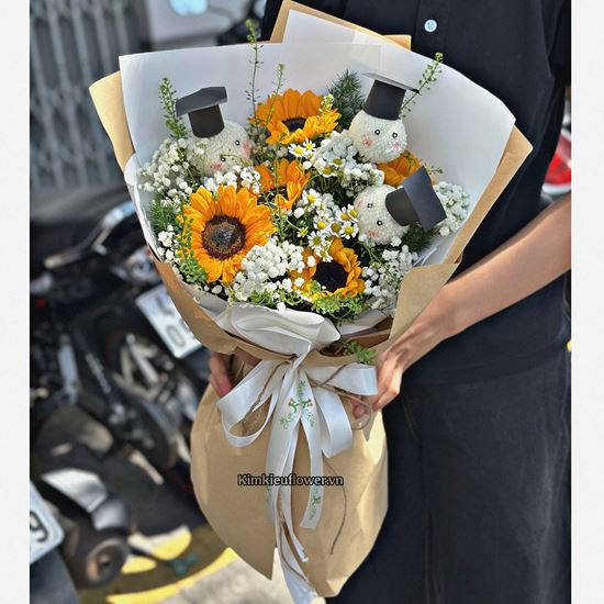 Bó hoa chúc mừng hướng dương mix cúc pingpong - HB1052