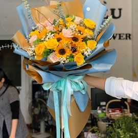 Bó hoa hướng dương, hồng pastel-HB129