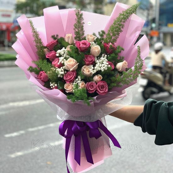 Bó hoa hồng tím,pastel-HB132