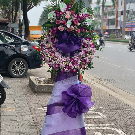 Vòng hoa viếng hồng tím, lan tím-KV45