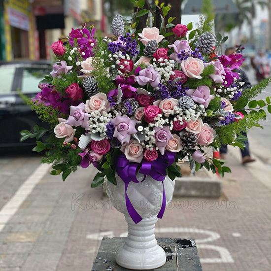 Bình hoa hồng tím, thanh liễu-BI62