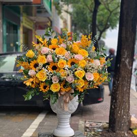 Bình hoa hồng kem,lan vàng- BI64