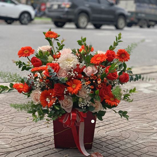 lẵng hoa đồng tiền cam, hoa hồng- HG162