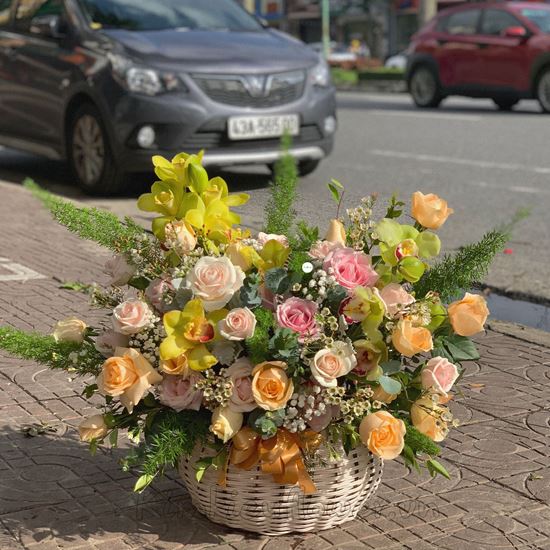 giỏ hoa địa lan, hoa hồng - HG163