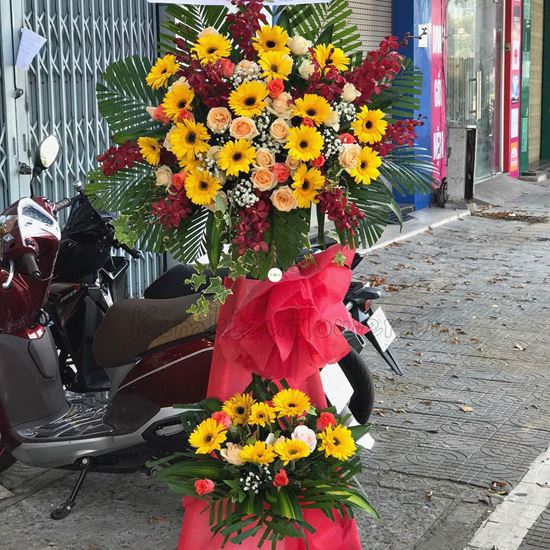 Kệ hoa đồng tiền vàng, lan đỏ- KH48