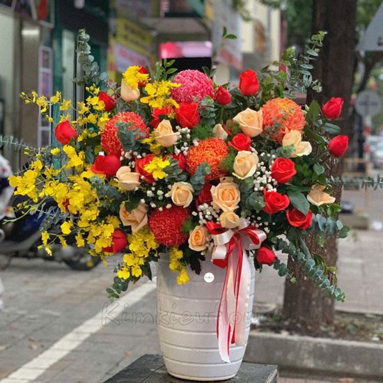Bình hoa cúc mẫu đơn, lan vũ nữ- BI73