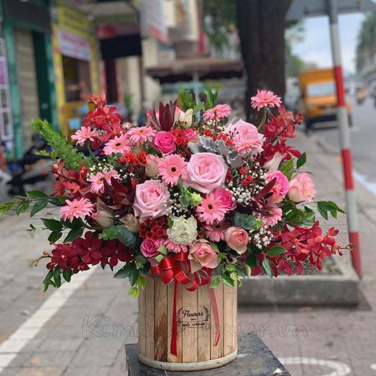 Lẵng hoa hồng ohara, tulip đỏ-HG172