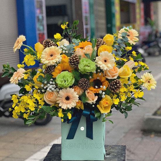 lẵng hoa đồng tiền nhí, hoa hồng- HG173