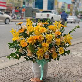 Bình hoa hồng vàng, lan vàng - BI80