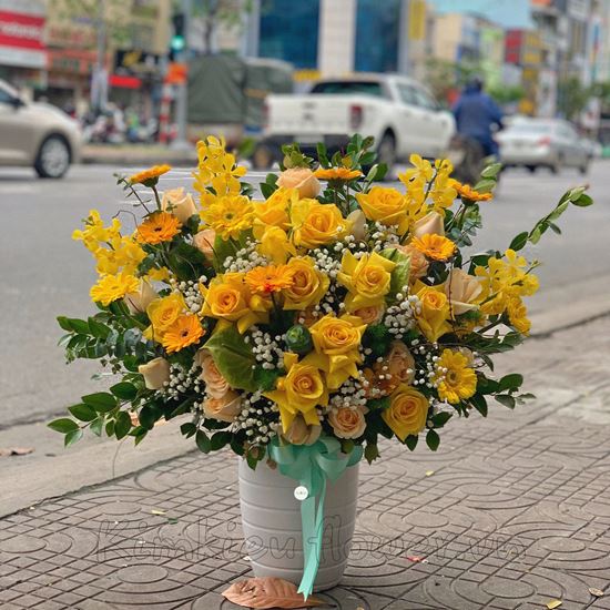 Bình hoa hồng vàng, lan vàng - BI80