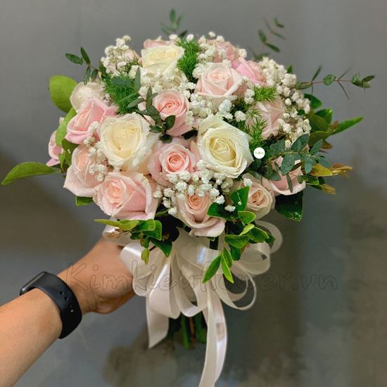 Bó hoa cưới hồng trắng, pastel - HC24
