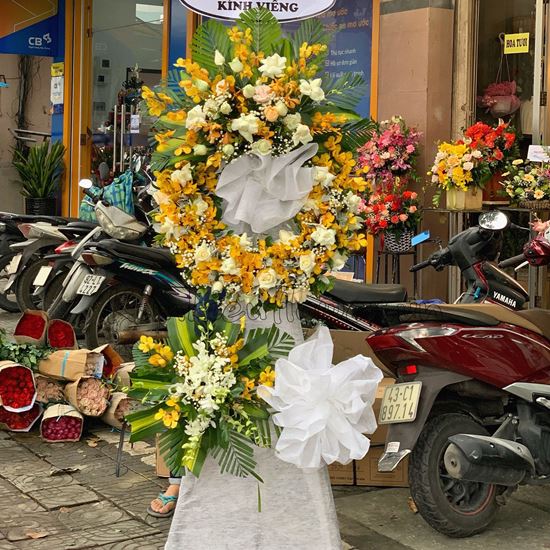 Vòng hoa viếng hồng trắng, lan vàng - KV54