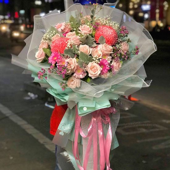 Bó hoa hồng, cúc mẫu đơn - HB149