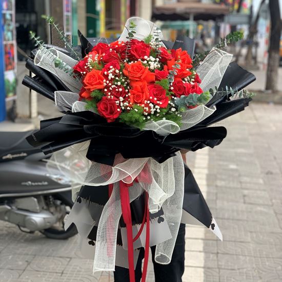 Bó hoa hồng cam ớt, hồng đỏ - HB152