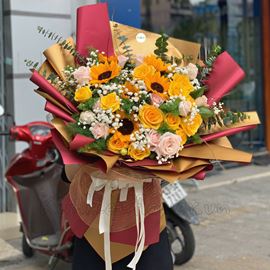 Bó hoa hướng dương, hồng vàng - HB156