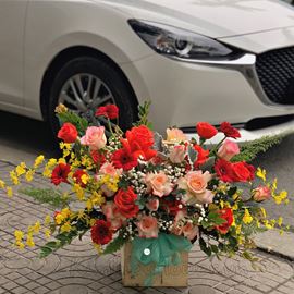 giỏ hoa hồng đại hỷ, lan vũ nữ - HG178 giỏ hoa hồng đại hỷ, lan vũ nữ - HG178