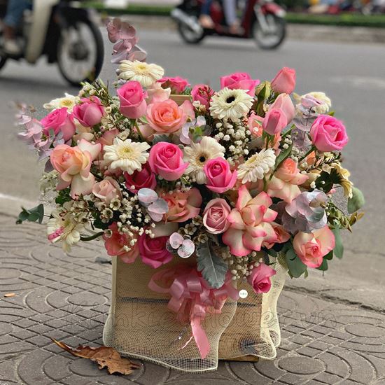 Lẵng hoa hồng dâu, đồng tiền - HG185