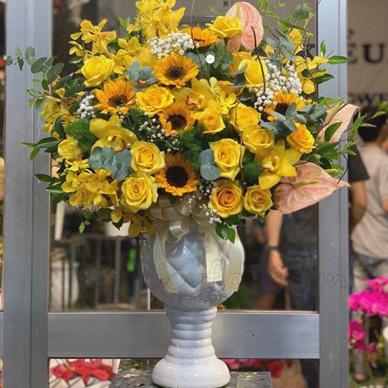 Bình hoa hướng dương, hồng vàng - BI91