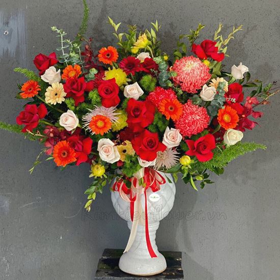 Bình hoa cúc mẫu đơn, đồng tiền - BI92