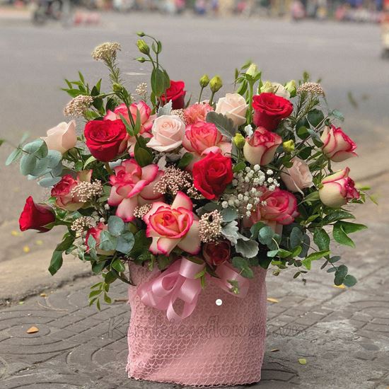giỏ hoa hồng đại hỷ, hồng đỏ - HG192