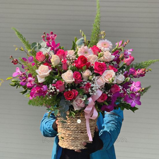 Lẵng hoa hồng, lan tím - HG204