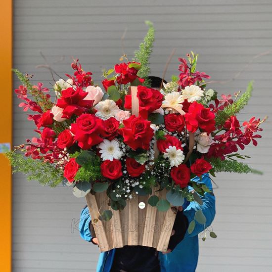 Lẵng hoa hồng đỏ, lan đỏ- HG205