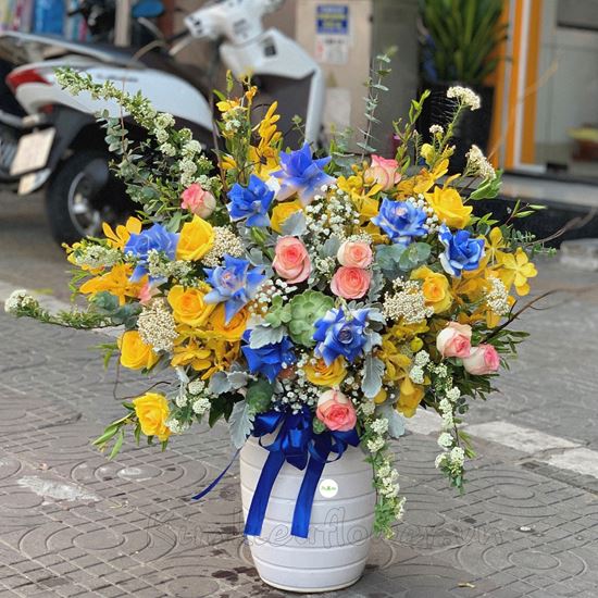 Bình hoa hồng xanh, vàng - BI94