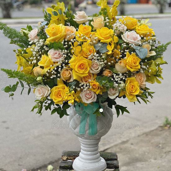 Bình hoa hồng vàng, lan vàng - BI96