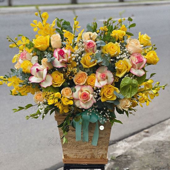 Lẵng hoa hồng vàng, hồng đại hỷ - HG206