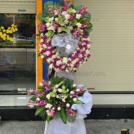 Vòng hoa viếng lan tím, hồng kem - KV71