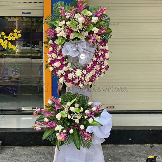 Vòng hoa viếng lan tím, hồng kem - KV71