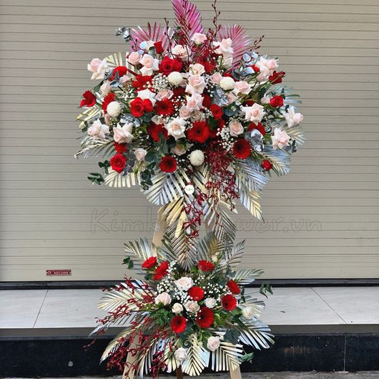 Kệ hoa pingpong trắng, đồng tiền đỏ - KH73