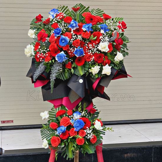 Kệ hoa hồng đỏ cam, đồng tiền - KH74