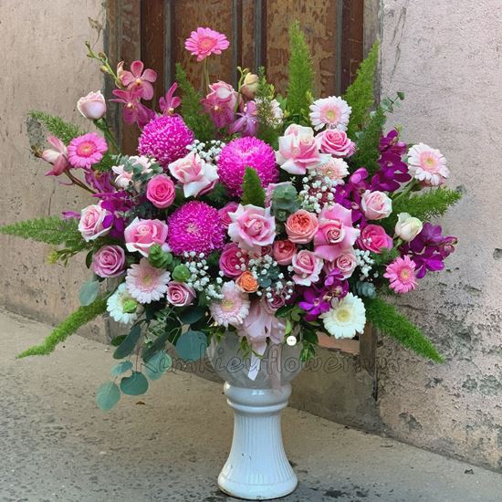 Bình hoa cúc mẫu đơn, lan tím - BI104