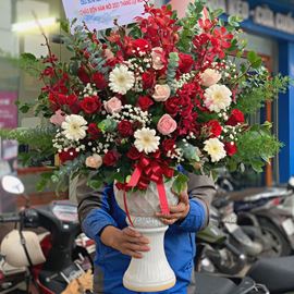 Bình hoa lan đỏ, hoa hồng  - BI107