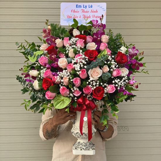 Bình hoa hồng, lan tím - BI110