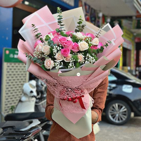 Bó hoa hồng kem, dâu - HB191