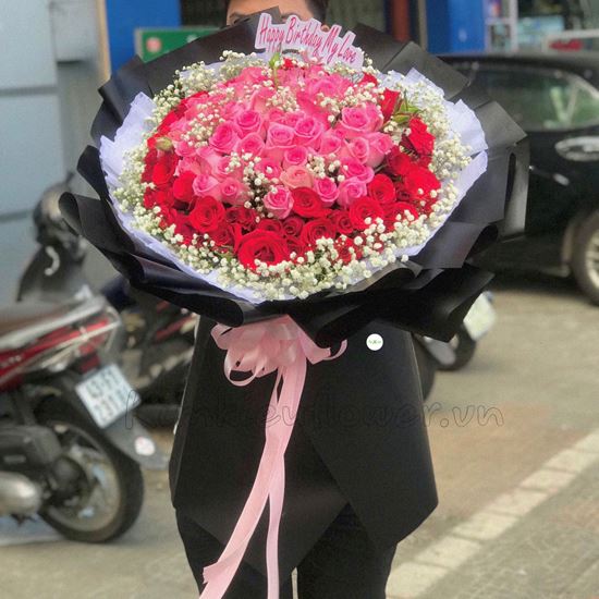 Bó hoa hồng đỏ, dâu 105 bông - HB192