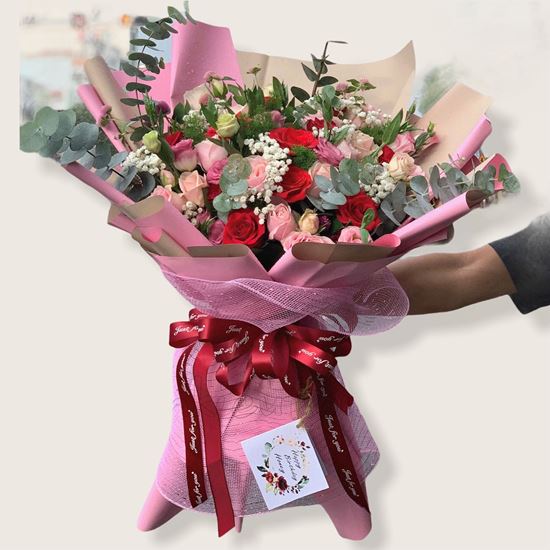 Bó hoa hồng dâu, cát tường- HB141