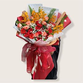 Bó hoa lan vàng, hoa hồng - HB158