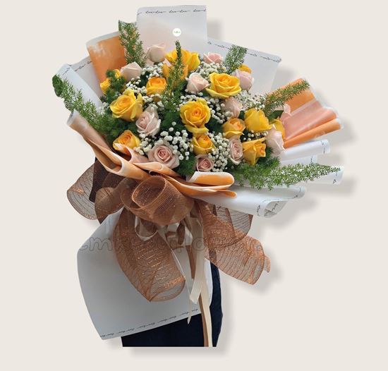 Bó hoa hồng vàng, kem - HB168