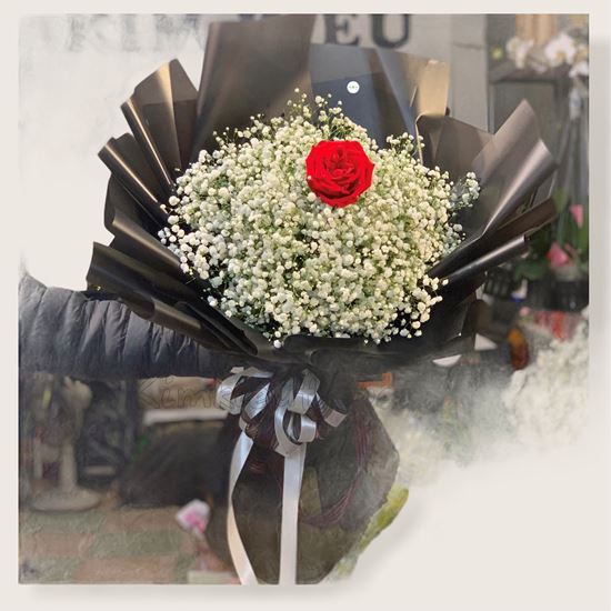 Bó hoa baby, 1 bông hồng đỏ-HB126