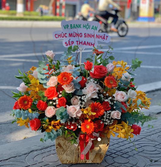 giỏ hoa đồng tiền, hoa hồng - HG219