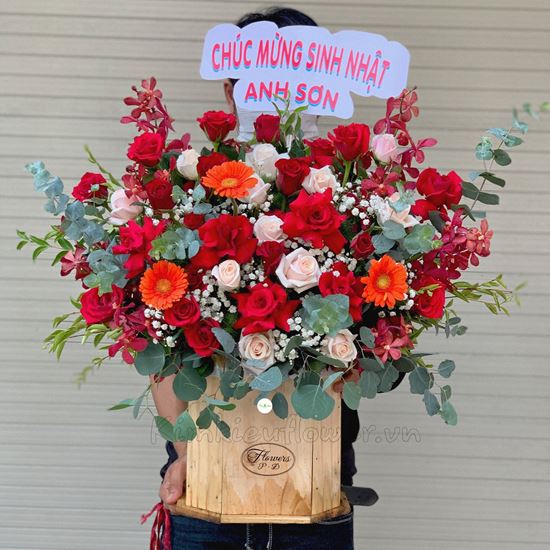 Lẵng hoa hồng đỏ, lan đỏ - HG222