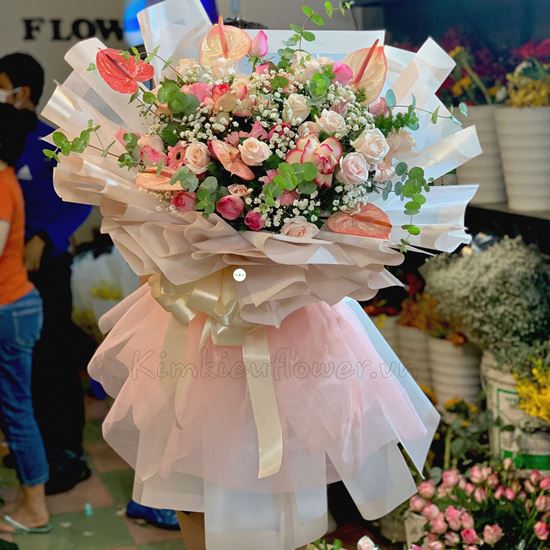 Bó hoa hồng đại hỷ, hồng pastel - HB204