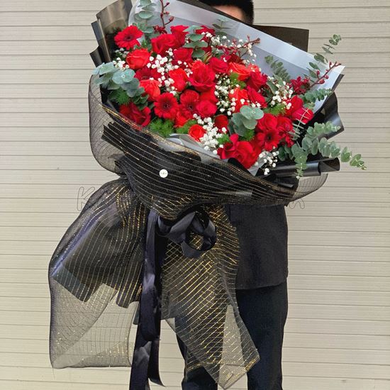 Bó hoa hồng đỏ, đồng tiền đỏ - HB205