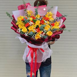 Bó hoa hồng vàng, đồng tiền cam - HB206