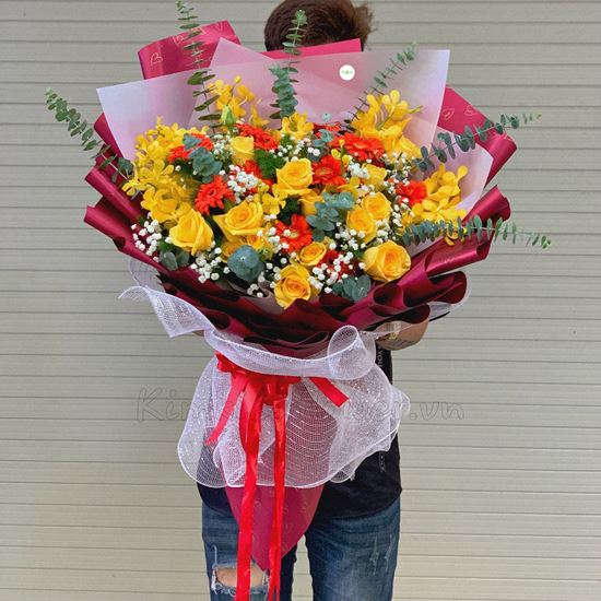 Bó hoa hồng vàng, đồng tiền cam - HB206