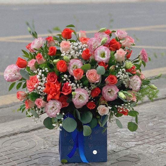 Lẵng hoa hồng cam đỏ, cát tường - HG232